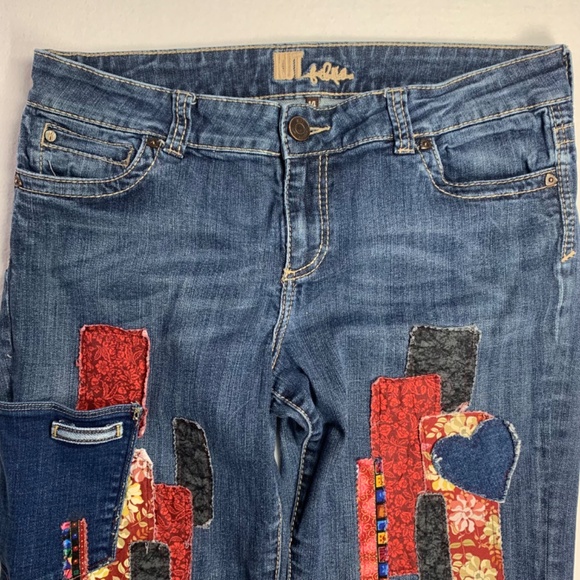 KUT Womens Jeans | Cropped Boho Upcycled | Hippie Festival | Burgundy Black | Si - Picture 2 of 12